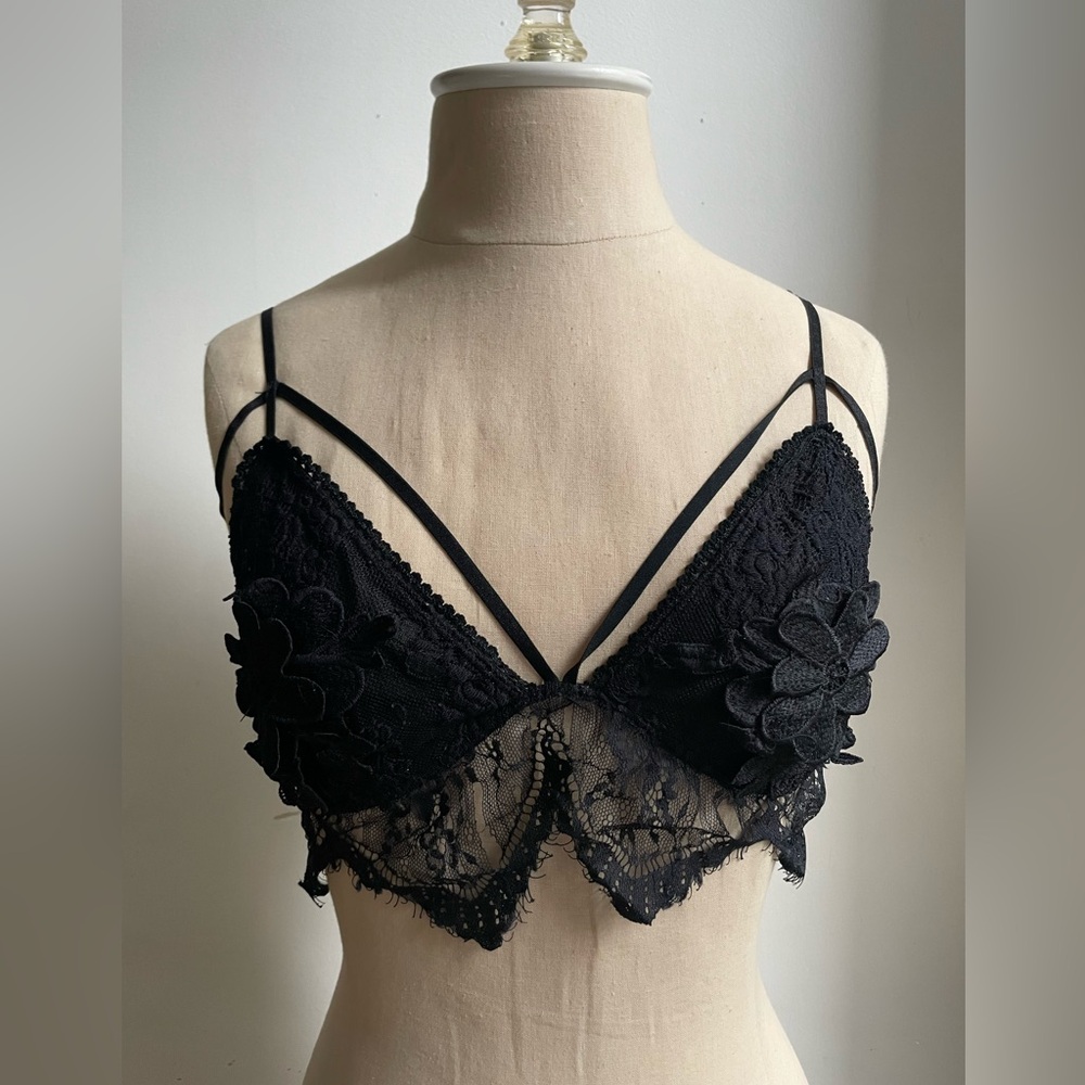 Black Lace and Floral Bralette